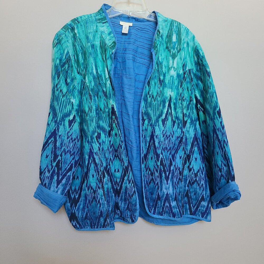 Chicos Open front blazer jacket sz 4 (XXL) Blue Ikat Long sleeve